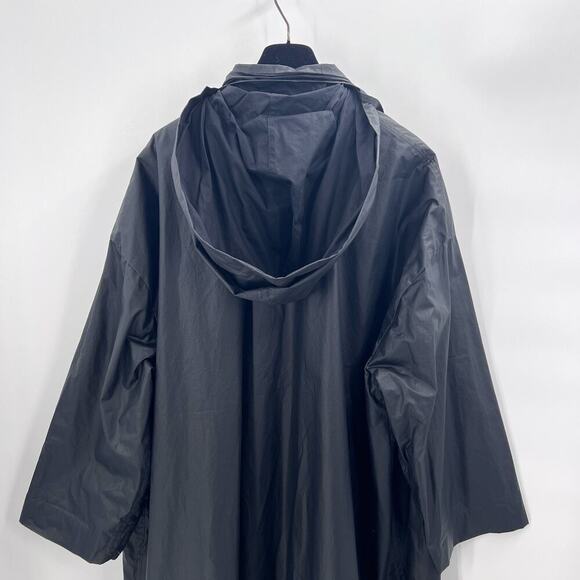 Eskandar Black Extra Long Hooded Boxy Raincoat Womens Size 2 - Picture 5 of 9
